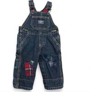 OshKosh B'gosh Kids Patchwork Denim Overalls - Blue and Red